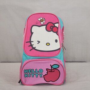 Hello Kitty Back Pack Book Bag Pink Turquoise Pocket NWOT SANIRO